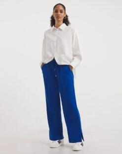 Blue Relaxed Scuba Crepe Pull On Wide Leg Trouser| Blue