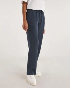 Navy Premium Soft Pull On Cargo Detail Trousers| Navy -Trendy Rae Sales y01zh082741w