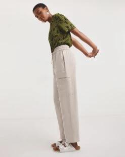 Stone Premium Soft Pull On Cargo Detail Trouser| Stone