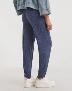 Blue Coffee Bean Print Stretch Jersey Tapered Trousers| Print -Trendy Rae Sales y01zh087736w