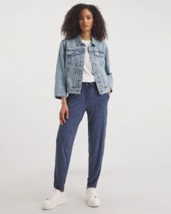 Blue Coffee Bean Print Stretch Jersey Tapered Trousers| Print