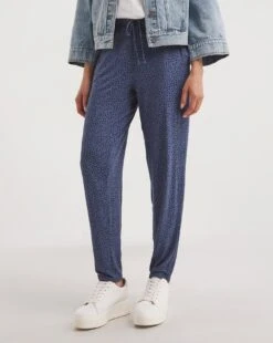 Blue Coffee Bean Print Stretch Jersey Tapered Trousers| Print -Trendy Rae Sales y01zh087738w