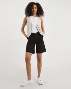 Black Stretch Turn Up Chino Shorts| Black