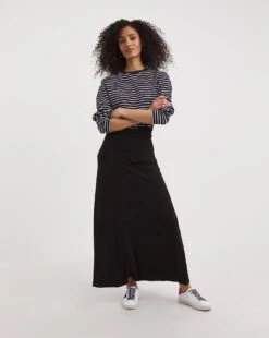 Black Stretch Jersey Maxi Skirt| Black