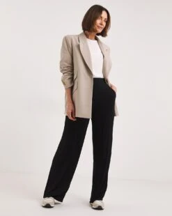 Black Stretch Jersey Wide Leg Trousers| Black