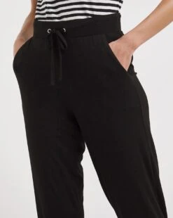 Black Tie Waist Jersey Tapered Trousers| Black -Trendy Rae Sales y01zh188752w