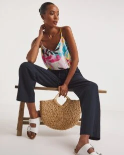 Navy Linen Mix Straight Leg Trousers| Navy