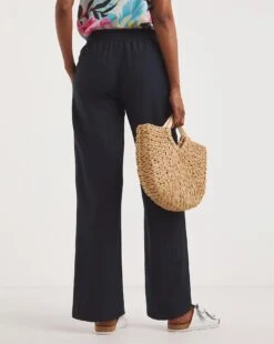 Navy Linen Mix Straight Leg Trousers| Navy -Trendy Rae Sales y01zh192748w