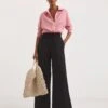 Black Linen Mix Wide Leg Trousers| Black -Trendy Rae Sales y01zh210745w