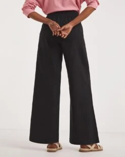Black Linen Mix Wide Leg Trousers| Black -Trendy Rae Sales y01zh210748w