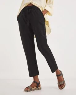 Black Linen Mix Tapered Trousers| Black -Trendy Rae Sales y01zh217745w