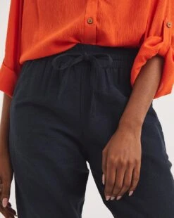 Navy Linen Mix Tapered Trousers| Navy -Trendy Rae Sales y01zh219747w