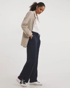 Navy Relaxed Scuba Crepe Pull On Wide Leg Trousers| Navy Blue