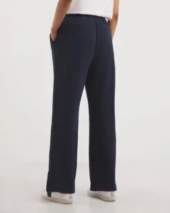 Navy Relaxed Scuba Crepe Pull On Wide Leg Trousers| Navy Blue -Trendy Rae Sales y01zh356748w