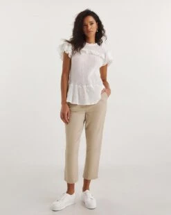 Stone Stretch Chino Cropped Trousers| Stone