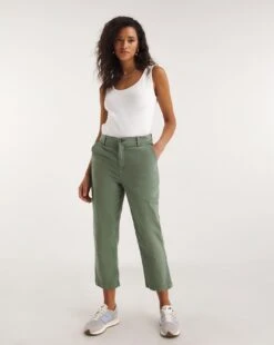 Khaki Stretch Chino Cropped Trousers| Khaki