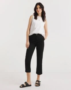 Black Stretch Chino Cropped Trousers| Black