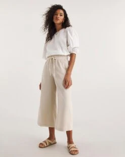 Sand Linen Mix Wide Leg Culottes| Sand