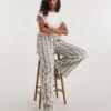 Mono Yarn Dyed Stripe Linen Mix Wide Leg Trousers| Yarn Stripe