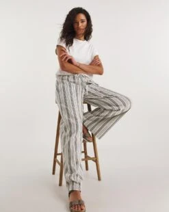 Mono Yarn Dyed Stripe Linen Mix Wide Leg Trousers| Yarn Stripe