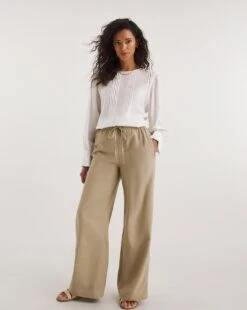 Truffle Linen Mix Wide Leg Trousers| Truffle