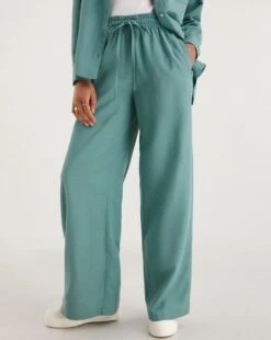 Misty Blue Linen Mix Wide Leg Trousers| Misty Blue -Trendy Rae Sales y01zh917735w
