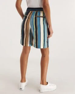 Printed Stripe Linen Mix Knee Length Shorts| Stripe Print -Trendy Rae Sales y01zh948738w