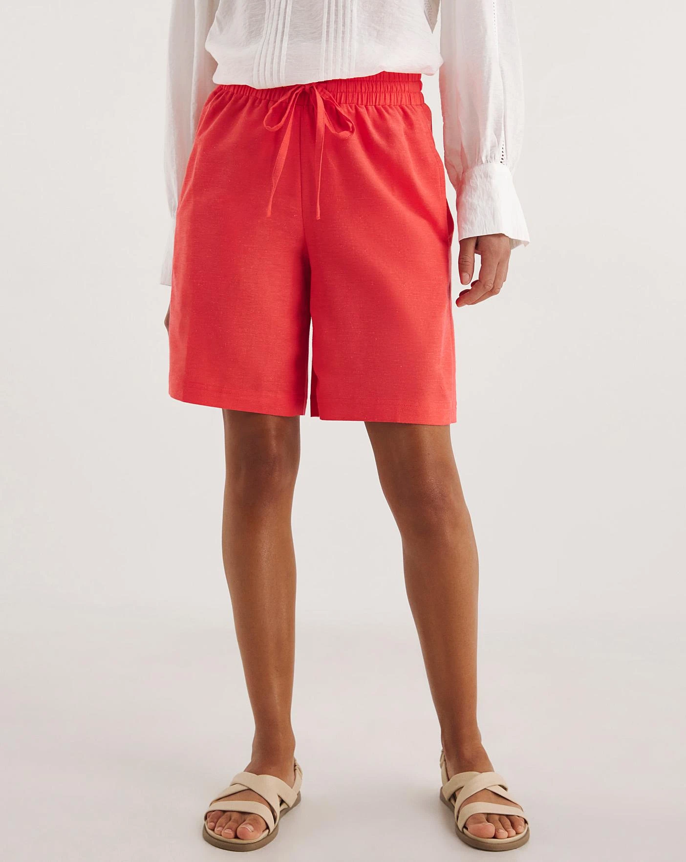 Coral Linen Mix Knee Length Shorts| Coral 5 Coral Linen Mix Knee Length Shorts| Coral - Image 3