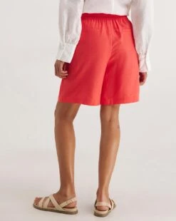 Coral Linen Mix Knee Length Shorts| Coral 9 Coral Linen Mix Knee Length Shorts| Coral -Trendy Rae Sales y01zh955738w