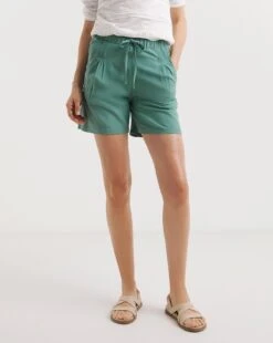 Misty Blue Linen Mix Pleat Detail Shorts| Misty Blue -Trendy Rae Sales y01zh957722w