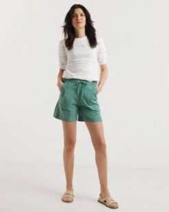 Misty Blue Linen Mix Pleat Detail Shorts| Misty Blue