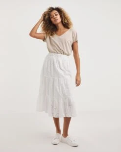 White Tiered Broderie Skirt| White -Trendy Rae Sales y01zh974718w