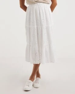 White Tiered Broderie Skirt| White -Trendy Rae Sales y01zh974719w