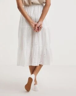 White Tiered Broderie Skirt| White -Trendy Rae Sales y01zh974721w
