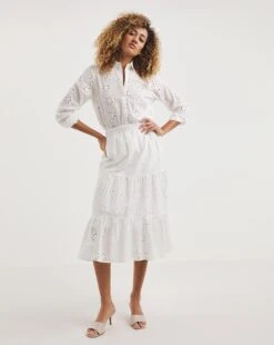 White Tiered Broderie Skirt| White