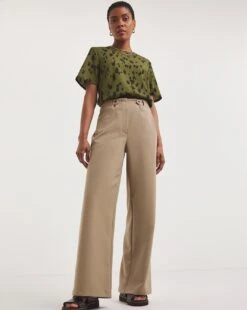 Adjustable Waist Wide Leg Trousers| Neutral