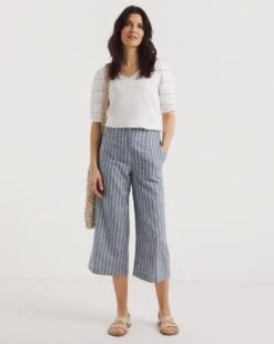 Blue Stripe Linen Straight Leg Culotte| Blue Stripe -Trendy Rae Sales y01zv907753w