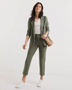 Soft Khaki Scuba Straight Leg Trousers| Soft Khaki