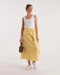 Joe Browns Gingham Midi Skirt| Yellow Multi-coloured