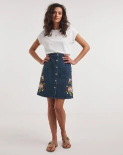 Joe Browns Desert Floral Embroidered Denim Skirt| Blue