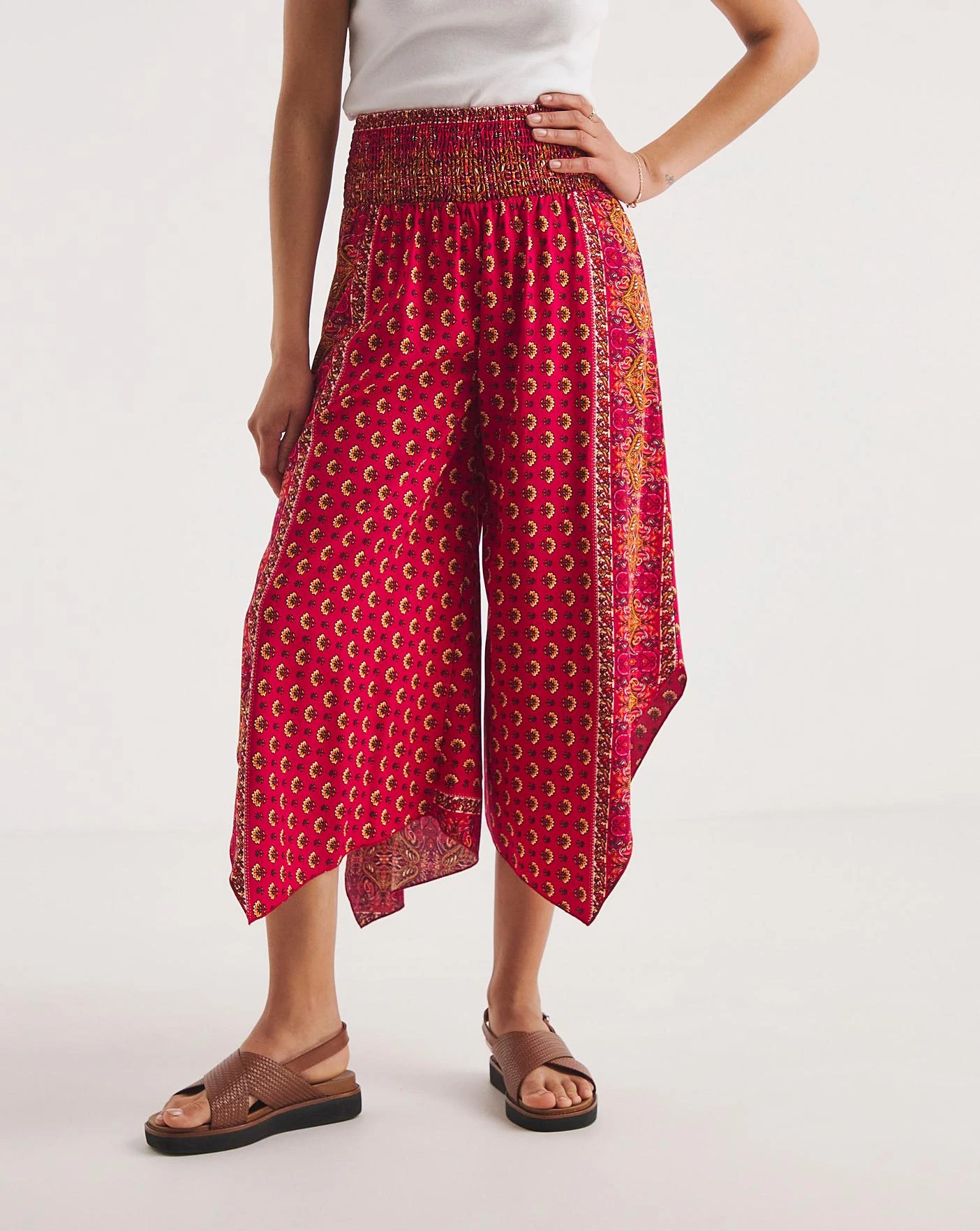 Joe Browns Beach Babe Aztec Shirred Waist Trousers| Red 4 Joe Browns Beach Babe Aztec Shirred Waist Trousers| Red - Image 2