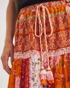 Joe Browns Perfect Patchwork Tassel Tie Skirt| Orange Multi -Trendy Rae Sales y01zy279707w