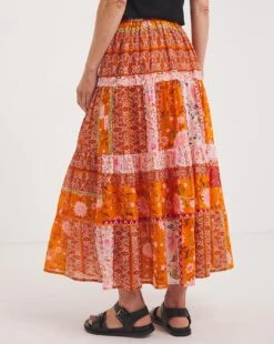 Joe Browns Perfect Patchwork Tassel Tie Skirt| Orange Multi -Trendy Rae Sales y01zy279708w