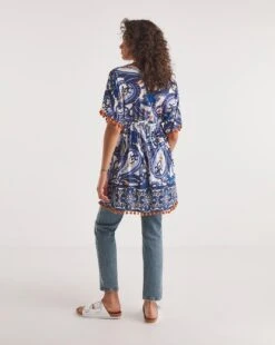 Joe Browns Floral Tunic With Pom Pom Detail| Blue Multi-coloured -Trendy Rae Sales y01zy315705w