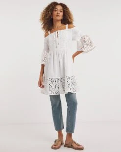 Joe Browns Cold Shoulder Broderie Tunic| White