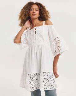 Joe Browns Cold Shoulder Broderie Tunic| White -Trendy Rae Sales y01zy358736w