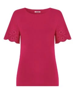 Joe Browns Broderie Sleeve Tee| Red -Trendy Rae Sales y01zy455500s