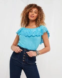 Joe Browns Broderie Frill Tee| Blue 9 Joe Browns Broderie Frill Tee| Blue -Trendy Rae Sales y01zy472502s
