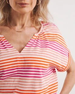 Julipa Notch Neck T-Shirt| Pink Stripe -Trendy Rae Sales y07eg409737w