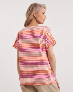 Julipa Notch Neck T-Shirt| Pink Stripe -Trendy Rae Sales y07eg409738w